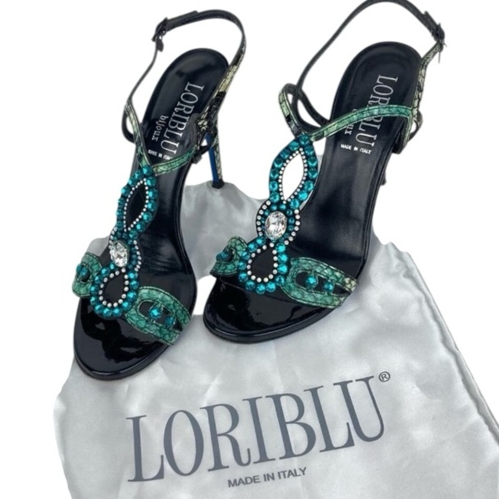 LORIBLU Jeweled Leather Sandals Heels - Made in Italy - $570.